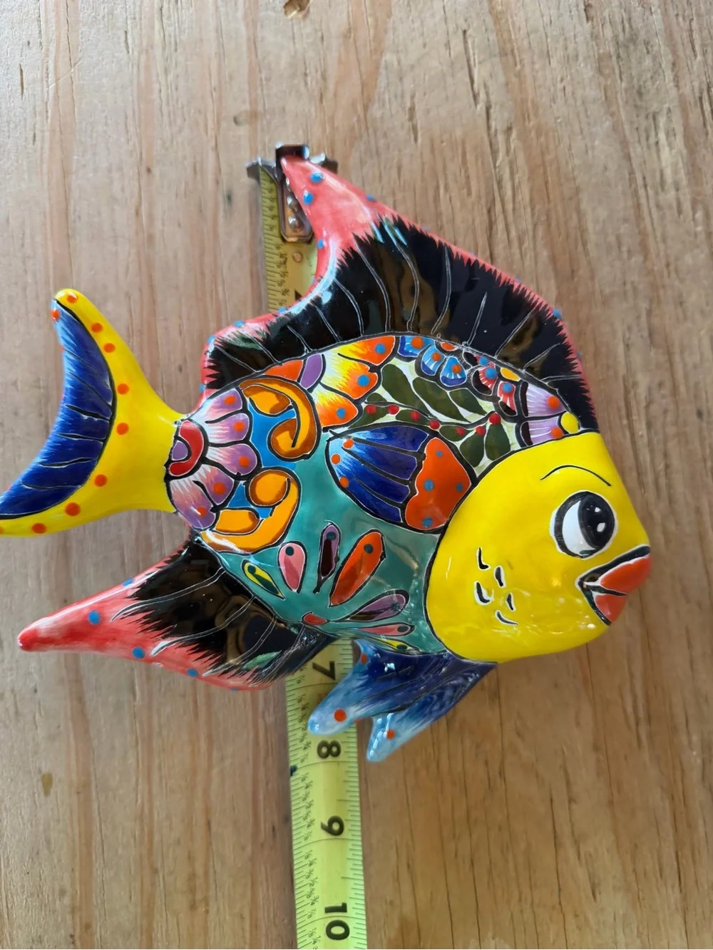 Hand-Painted Yellow Multi-Color Talavera Fish Wall Decor